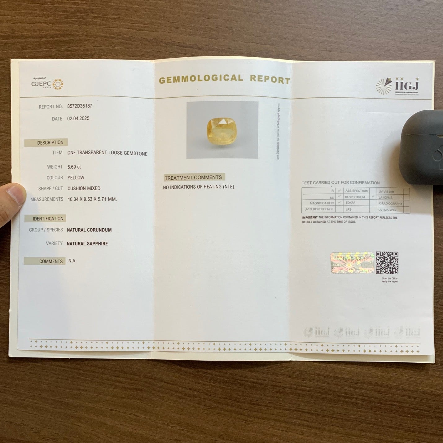Natürlicher gelber Saphir – 5,35 Karat/5,94 Ratti