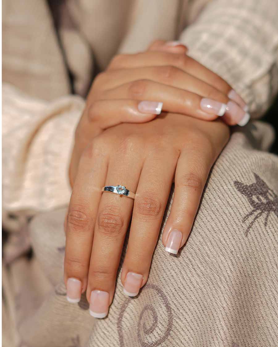 Natural Aquamarine Ring - 925 Sterling Silver