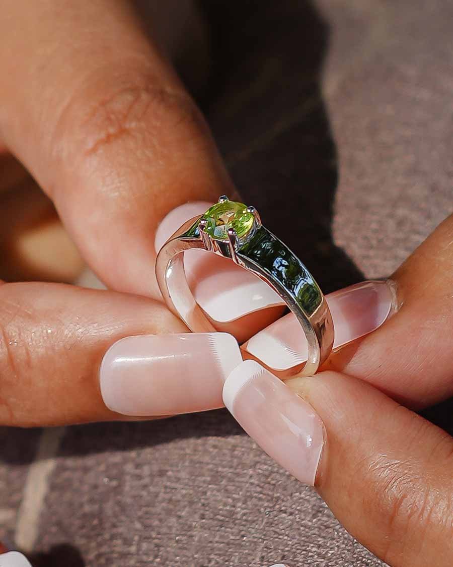 Natural Peridot Ring - 925 Sterling Silver