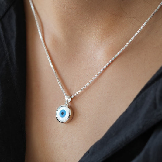 Classic Round Mother of Pearl Evil Eye Pendant