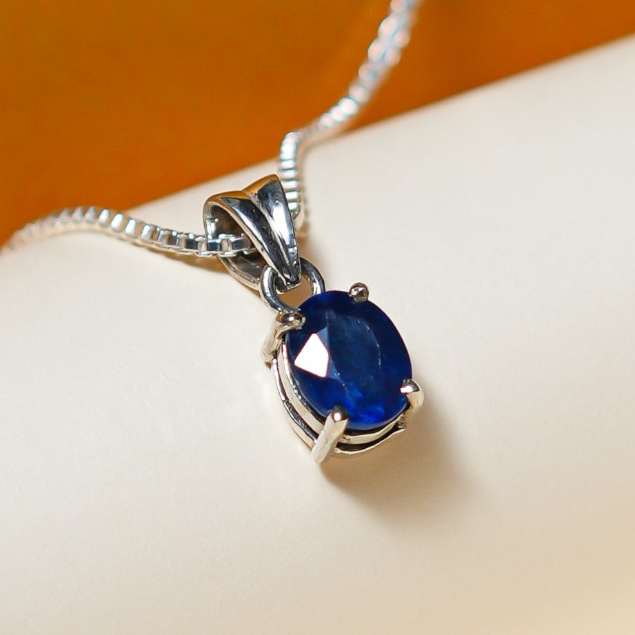 Blue Sapphire - Classic Silver Pendant