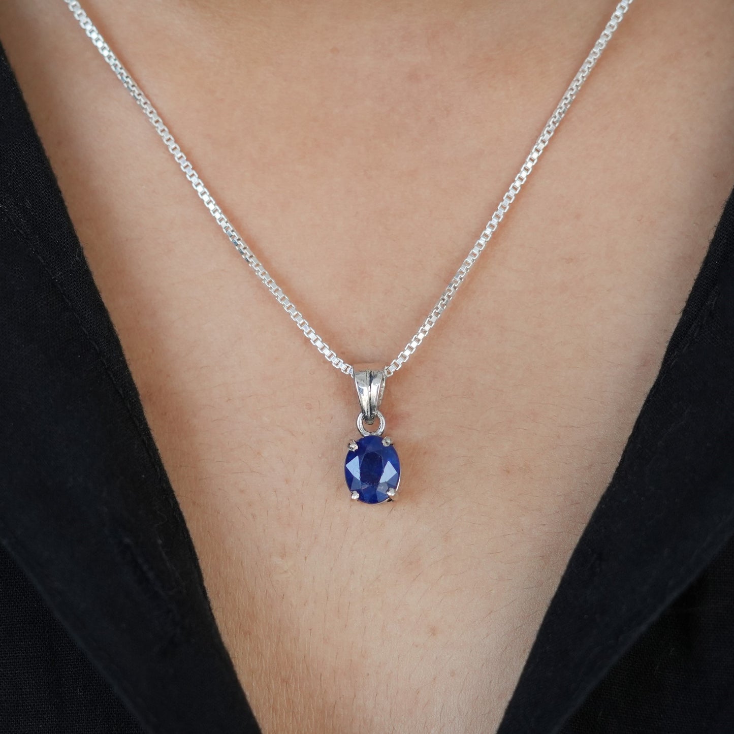 Blue Sapphire - Classic Silver Pendant