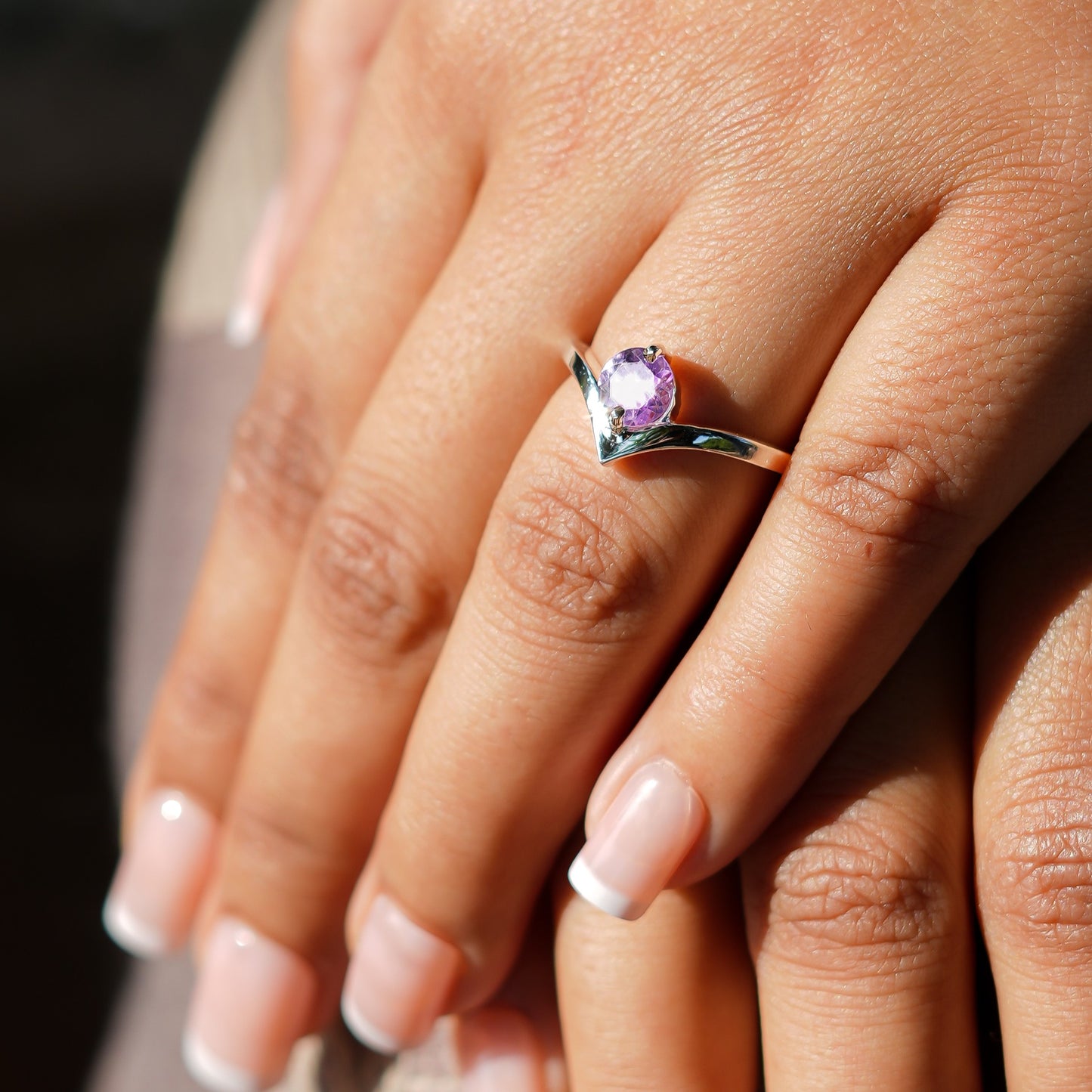 Natural Amethyst Ring - 925 Sterling Silver