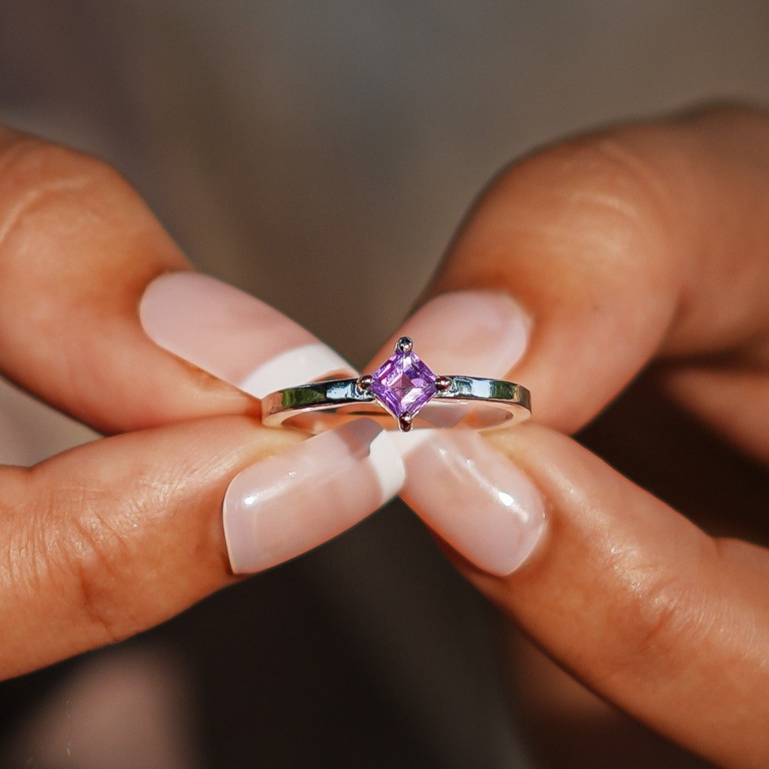 Natural Amethyst Ring - 925 Sterling Silver