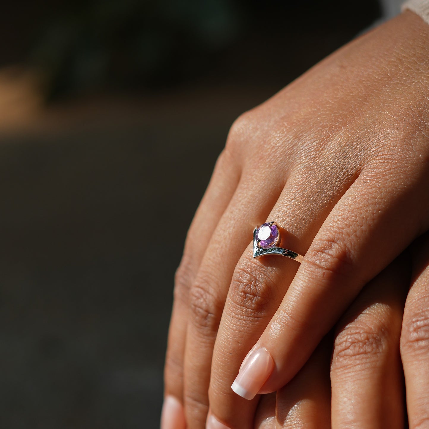 Natural Amethyst Ring - 925 Sterling Silver