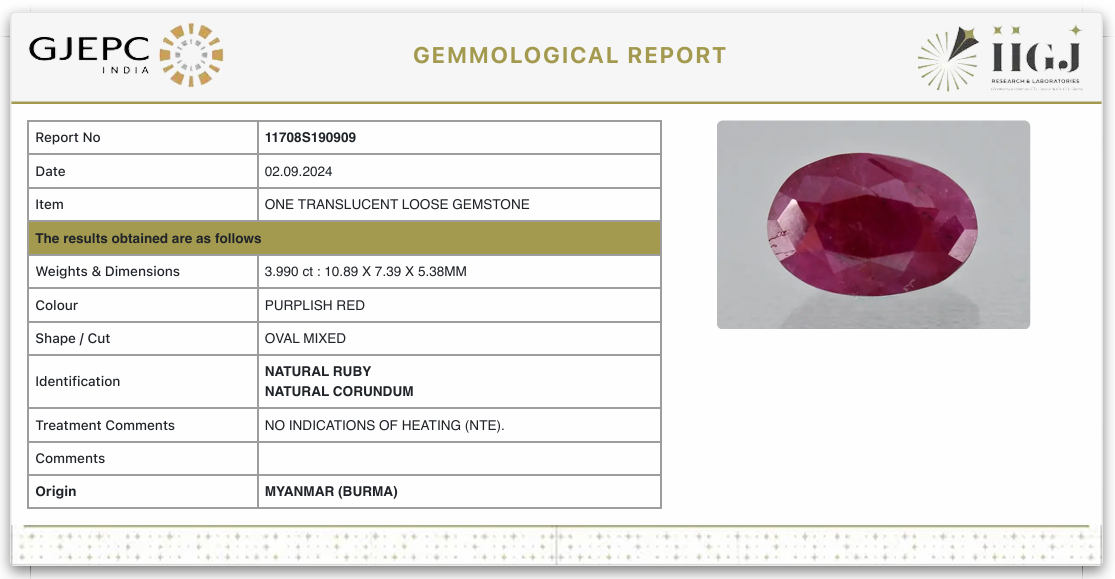 Natural Burmese Ruby - 3.99 Carats/4.43 Ratti