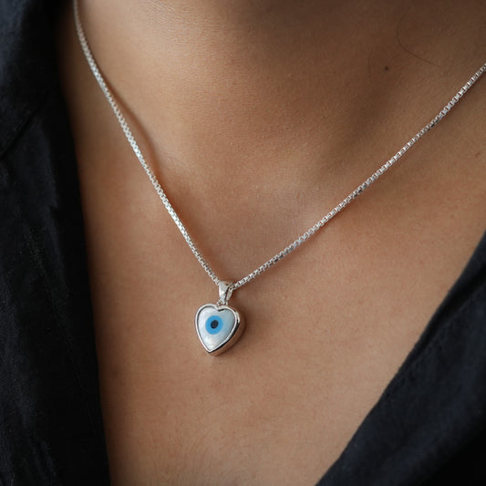 Evil Eye Heart Pendant - Mother of Pearl