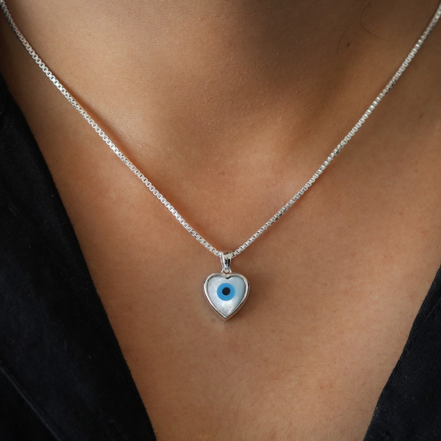 Evil Eye Heart Pendant - Mother of Pearl