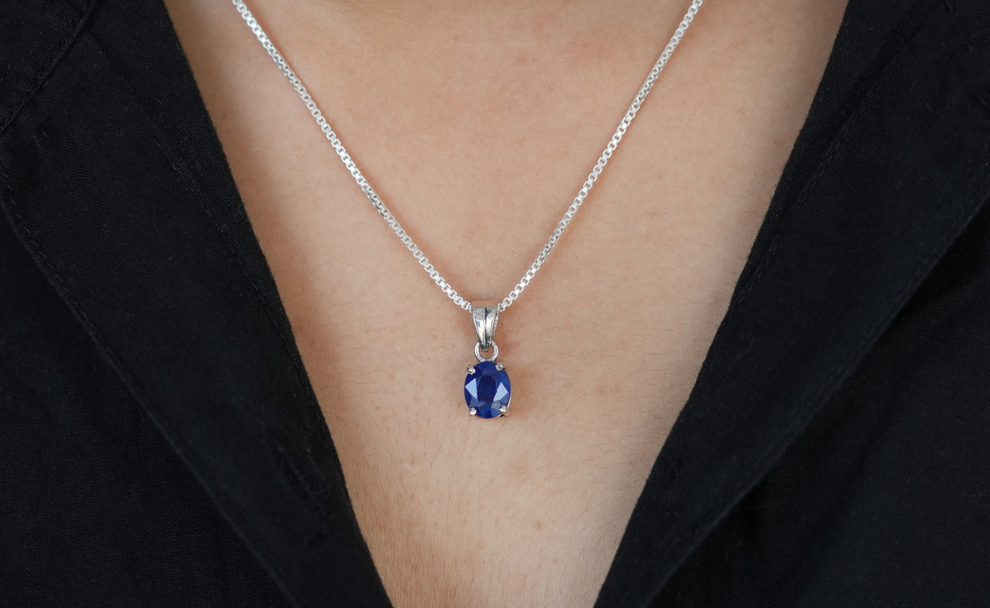 Blue Sapphire - Classic Silver Pendant