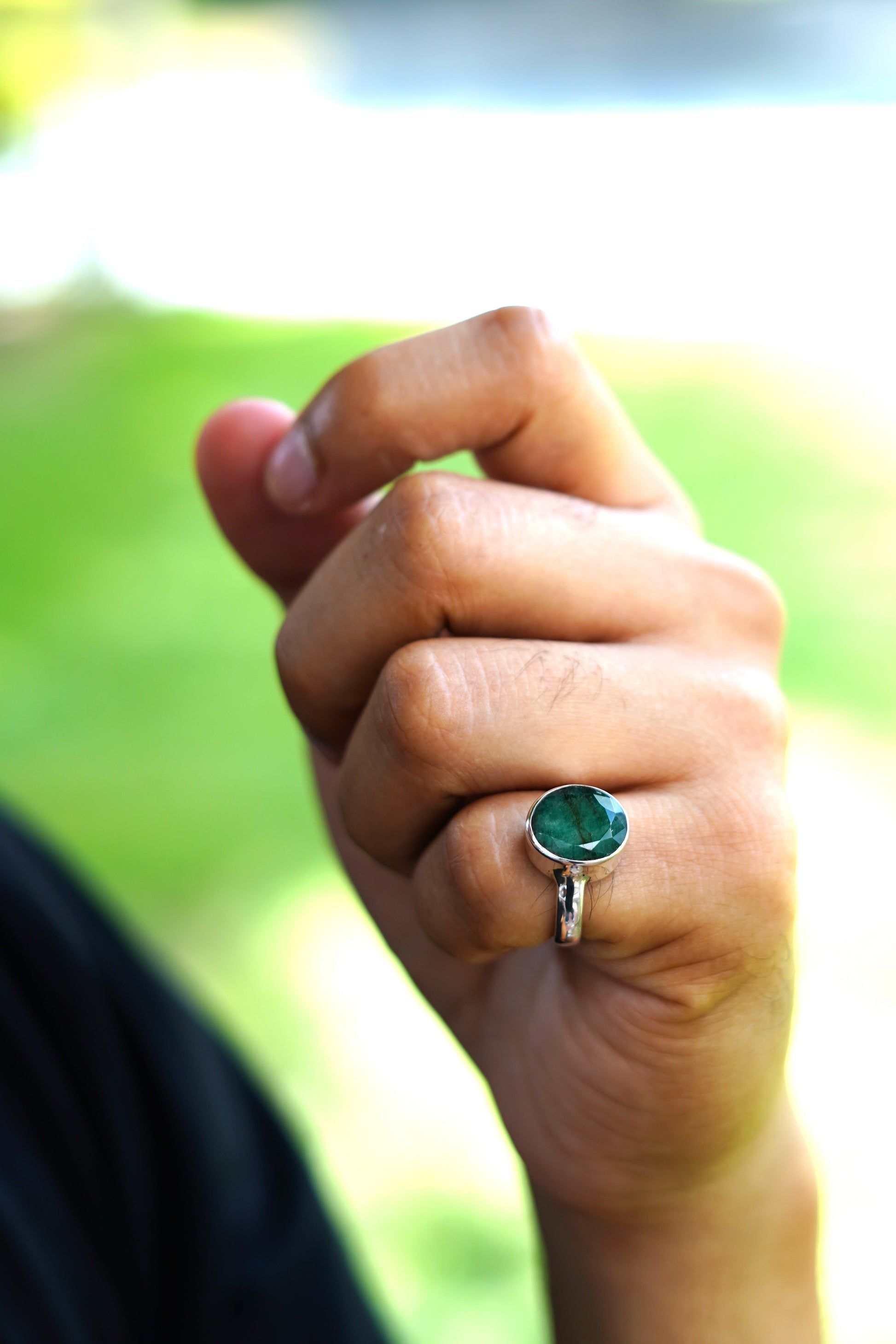 Genuine Indian Emerald Silver Ring For Women – Handmade Healing Pointed Bullet Shape | Sizes 5-12 | Customizable Gemstone & Metal